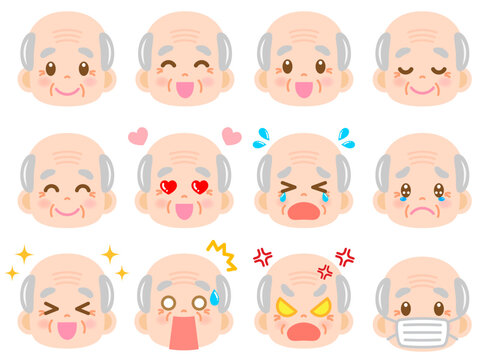 おじいちゃんの顏アイコンイラスト素材セット2