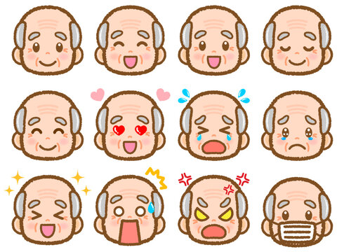 おじいちゃんの顏アイコンイラスト素材セット4