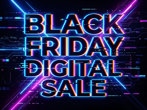 Black friday sale countdown timer banner with glowing red digital clock numbers and gear icons on dark background