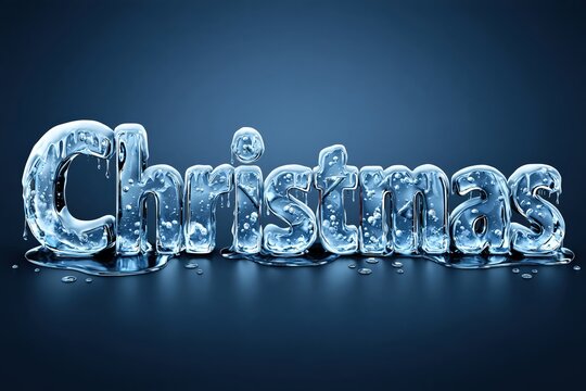 Christmas ice text frozen word winter typography holiday design blue