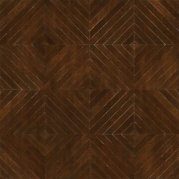 Seamless PBR Texture of Dark Brown Wooden Parquet Flooring with Geometric Diamond Pattern for 3D Render