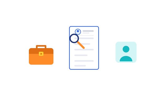 Online Job Recruitment Briefcase Resume Magnifying Glass Candidate Profile Checkmark Flat Minimalist Vector high quality professional