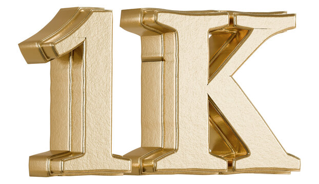 Golden 3D render of 1K text symbol