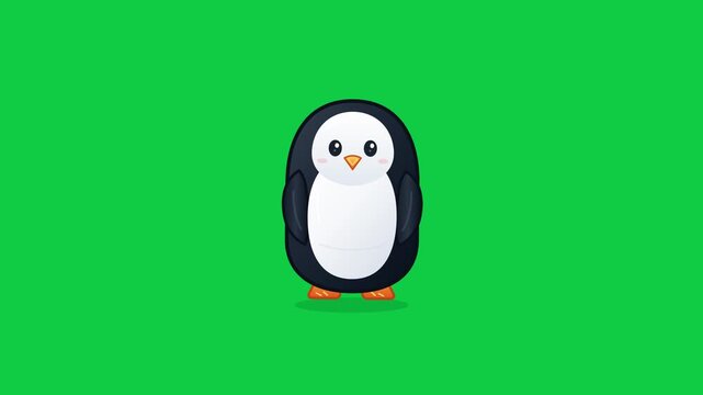 Cute Kawaii Cartoon Penguin Character Mascot Vector Illustration on Green Background