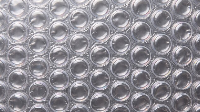 Clear bubble wrap plastic sheet with rows of air filled circular cushions for protective packaging