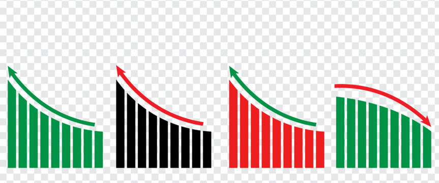 Graph going Up and Down sign. Set of growth graph vector icons. Financial arrows up and down. Chart with increase, decrease. Business chart. Financial rise up. Increase profit. Vector illustrator