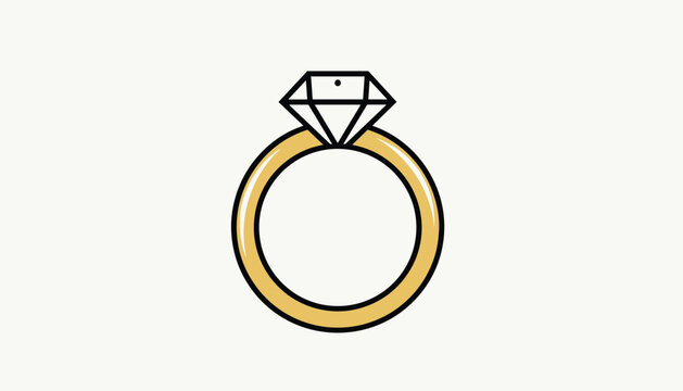 Elegant gold wedding ring with a large sparkling diamond on top symbolizes romance, marriage, and engagement.
