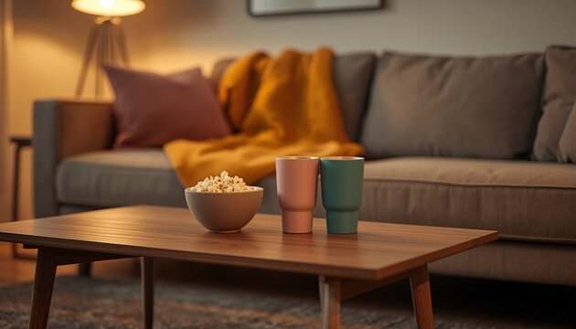 Relaxed Evening with Popcorn and Drinks