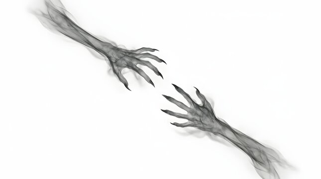 This haunting image presents a pair of skeletal hands reaching out a chilling depiction of grasping decay and the eerie essence of the supernatural realm