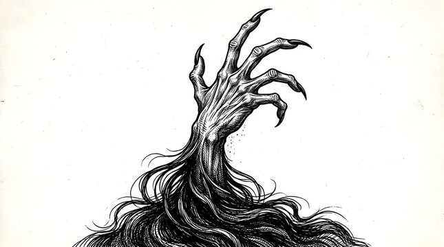 This chilling stark black silhouette of a clawing hand evokes the unsettling spirit of halloween creating a spooky and eerie atmosphere for the season