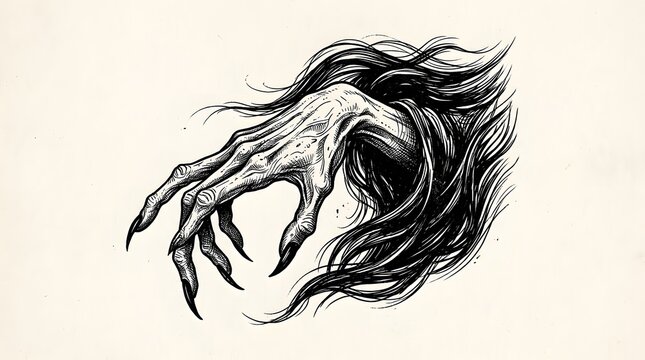 This chilling stark black silhouette of a clawing hand evokes the unsettling spirit of halloween creating a spooky and eerie atmosphere for the season