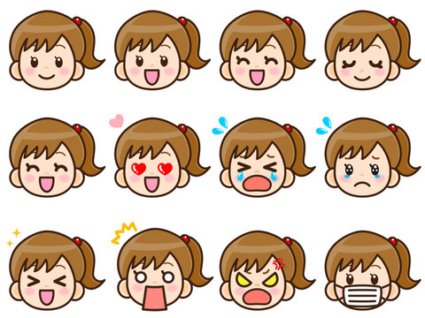 女の子の顏アイコンベクターイラスト素材セット