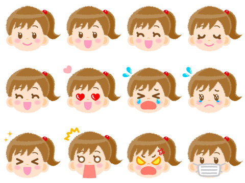 女の子の顏アイコンベクターイラスト素材セット2