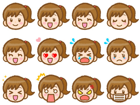 女の子の顏アイコンベクターイラスト素材セット4