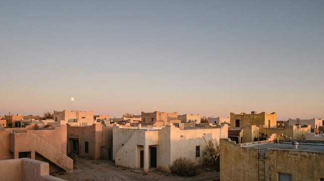 Desert Town at Sunset Under a Soft Evening Sky