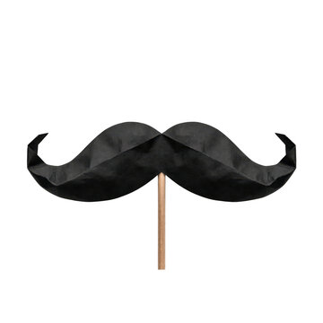 Black mustache icon on a thin stick isolated on transparent background