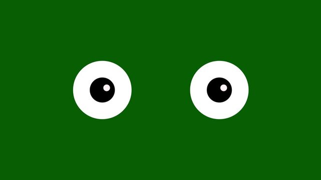 Cartoon eyes animation on green screen looking left and right, Cartoonish white round eyes with pupils blink and move across, Funny blinking eyes for character design and motion graphics.4k video
