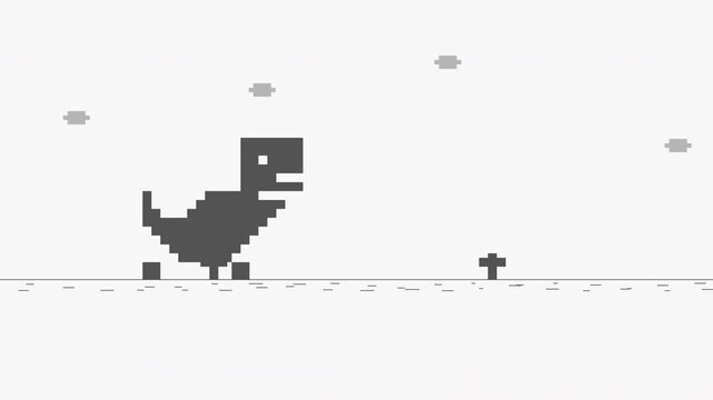 Pixel Dino 404 Dinosaur Game Running Offline on a Web Browser Screen When Internet Connection Is Lost