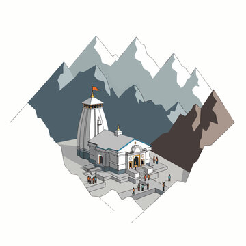 Kedarnath Temple Uttarakhand India Himalayan Mountain Landscape Isometric View Pilgrimage Destination Spiritual Travel Destination Religious Architecture