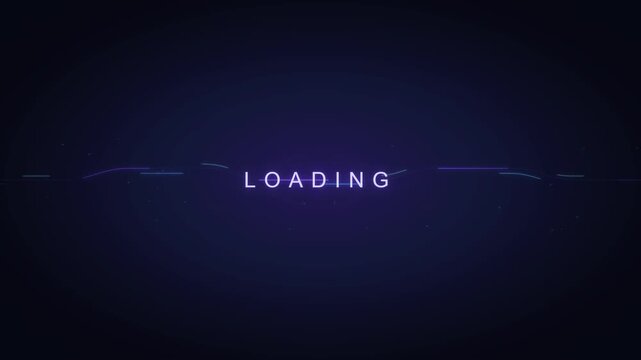 Neon Glowing Sci-Fi Loading Screen. Sleek glowing neon loading text animation with minimalist wave lines on a dark technological background.