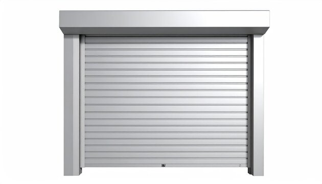 Metallic rolling shutter door with horizontal slats, sleek and modern