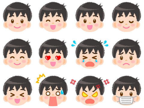 男の子のベクター顏アイコンイラスト素材セット5