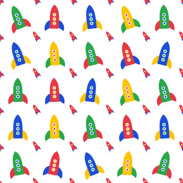 Playful children rocket ship seamless vector design