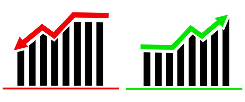 Financial arrows up and down  movement , Vector graph with green and red arrows. Chart with increase , decrease .Vector 10 EPS.