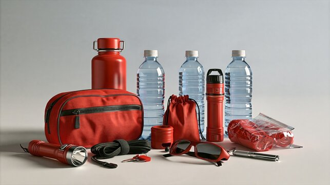 Home Emergency Kit with Water Bottles and Flashlights