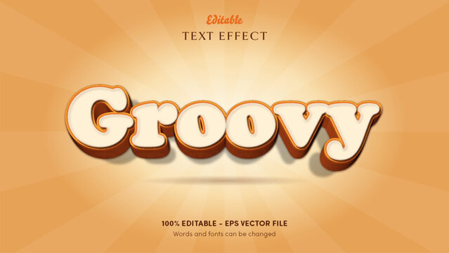 Groovy 70s cream script text effect with tangerine pinline, mustard rim and burnt orange 3d block, editable