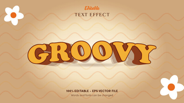 Groovy 70s two tone mustard and tangerine text effect with chocolate keyline and terracotta 3d block
