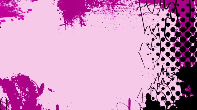 Vibrant modern pop art background loop with high-contrast checkerboard patterns distorted halftone dots pink ink splatters and abstract magenta brush strokes