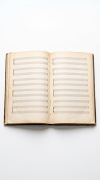 Open Vintage Blank Sheet Music Manuscript Book with Empty Stave Lines