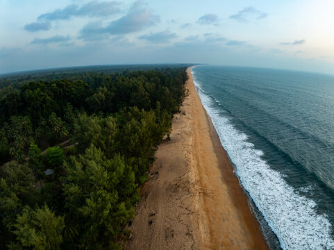 Top view Sea Shore at southeast asia Thailand beautiful seacoast in summer season, Nature environment and Travel background