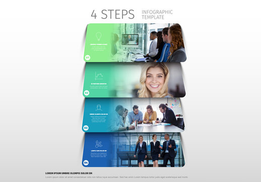 Business Infographic Template with 4 Steps and four Photo Placeholders for Presentation