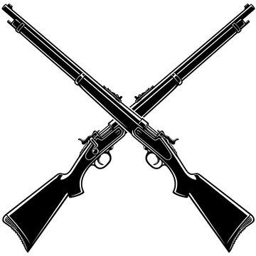 Crossed Bolt Action Rifles Silhouette Icon Isolated On White