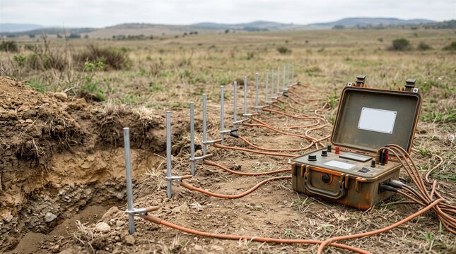 Electrical resistivity tomography ERT system and geoelectrical survey equipment in field