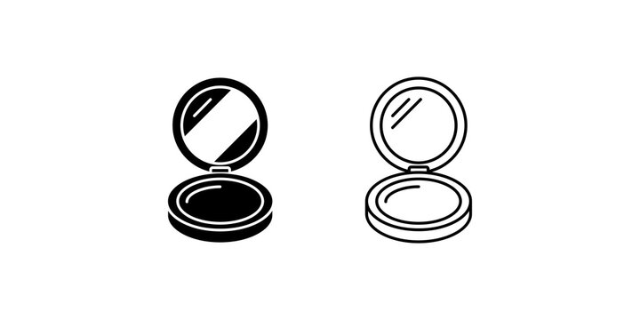 Compact mirror and powder case icon set for beauty salon and makeup product visualization.