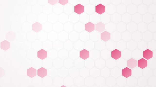 Abstract pink hexagonal pattern animation with fading and growing effect on a white background