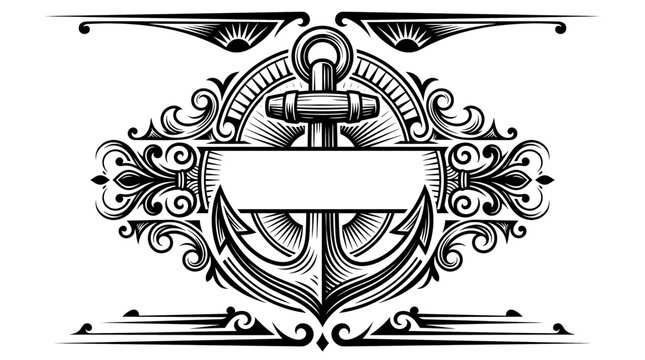 Vintage Anchor Emblem with Ornamental Frame for Nautical Branding