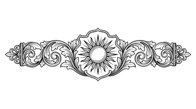 Vintage Victorian Ornament with Sun Motif for Decorative Design