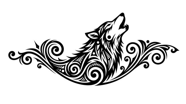 Wolf Howling with Intricate Floral Filigree Vector Ornament Art