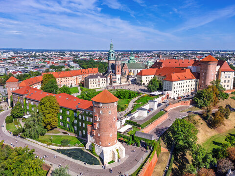 Krakow, Poland. The Wawel Royal Castle. Aerial view of the castle.