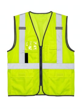 Neon yellow reflective safety vest for construction workers protection.