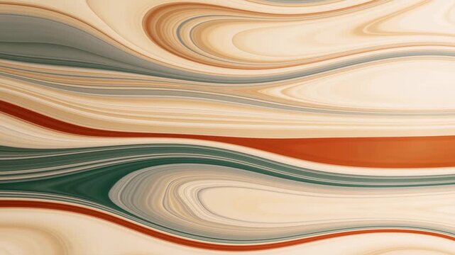 Abstract marbled waves flow horizontally across a cream, green, rust, and gray digital surface. Title sequence, website hero, and social media design.