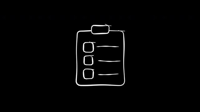 Hand Drawn clipboard checklist task planner office checkmark box paper 4K Animation with alpha transparent background