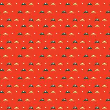 Christmas Seamless Pattern with Geometric Scallop Arches and Polka Dots on Warm Red Background, Retro Minimal Holiday Vector for Gift Wrap, Fabric Print, Wallpaper, Scrapbooking, and Packaging