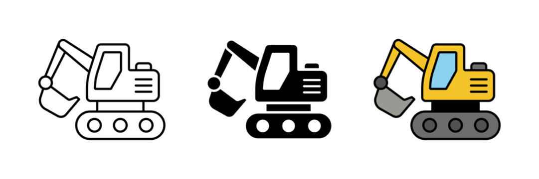 Excavator icon. Construction vehicle with heavy machinery and digger symbol. Vector illustration