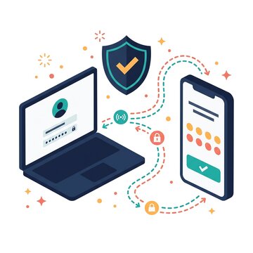 Two-Factor Authentication 2FA Sync Between Laptop and Smartphone Concept