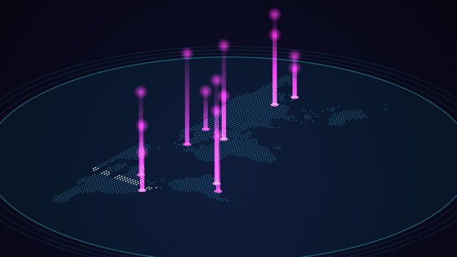 Global Network Growth Visualization Showing Data Points Expanding From World Map Over Time